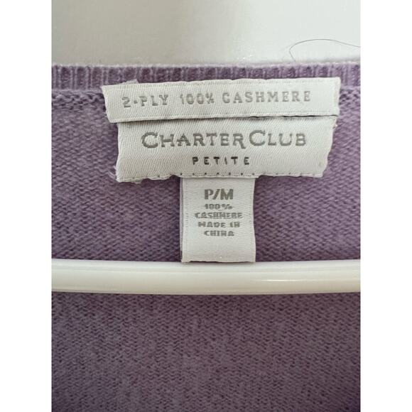 Charter Club Women's P M 100% Cashmere Sweater Purple V Neck Academia FLAWS - Picture 3 of 11